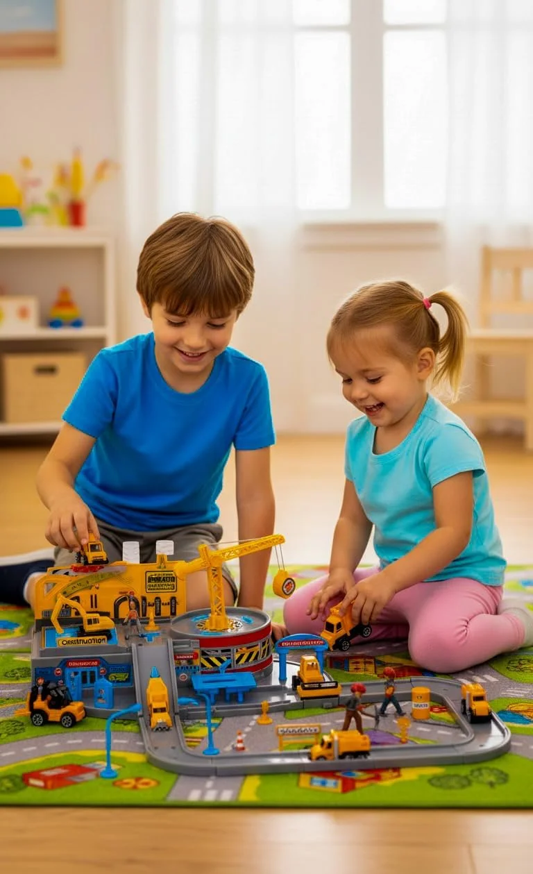 مجموعه پارکینگ ساختمانی ۴۸ تکه با ۳ کامیون فلزی - مجموعه اسباب بازی آموزشی برای کودکان، بازی خلاقانه با پارکینگ چند طبقه و وسایل نقلیه