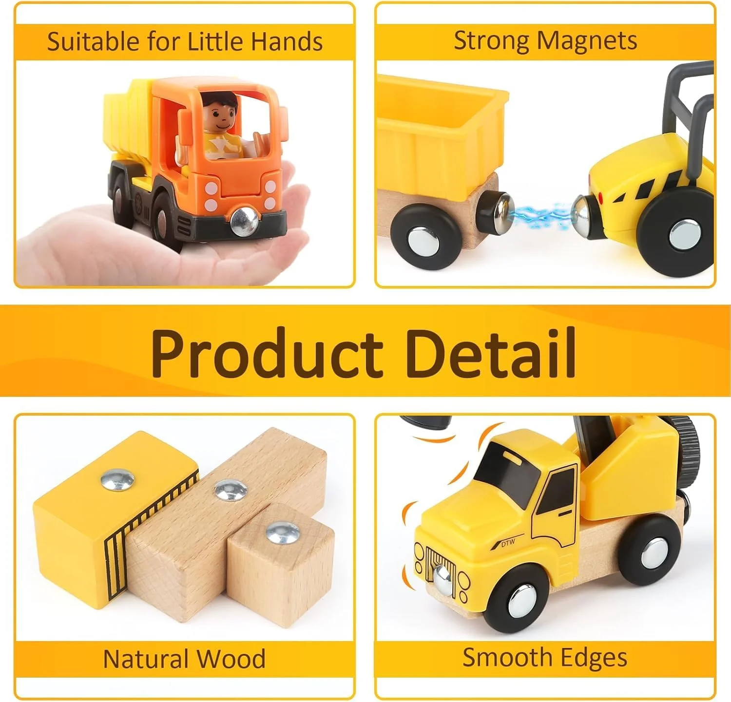مجموعه اسباب بازی های ساختمانی برای کودکان 3، 4 و 5 ساله، مجموعه اسباب بازی وسایل نقلیه ساختمانی چوبی با جرثقیل برجی، بیل مکانیکی، کامیون کمپرسی، غلتک جاده، هدیه اسباب بازی پسرانه برای کودکان نوپا