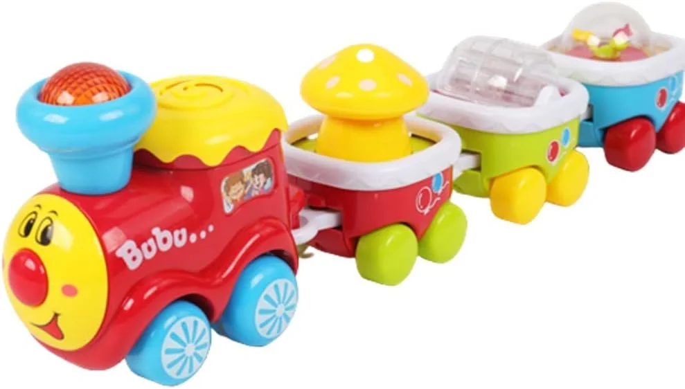 مجموعه اسباب بازی قطار برقی کارتونی Baybee برای کودکان به همراه مجموعه ریل، واگن، موسیقی، نور، بلوک های ساختمانی برای کودکان | مجموعه ریل قطار برای کودکان نوپا 1+ سال پسران دختران (مجموعه قطار)
