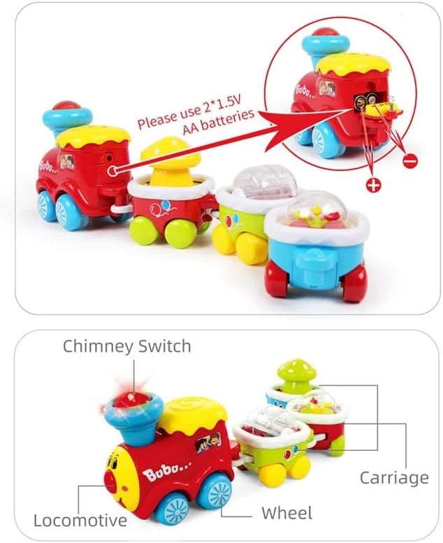 مجموعه اسباب بازی قطار برقی کارتونی Baybee برای کودکان به همراه مجموعه ریل، واگن، موسیقی، نور، بلوک های ساختمانی برای کودکان | مجموعه ریل قطار برای کودکان نوپا 1+ سال پسران دختران (مجموعه قطار)