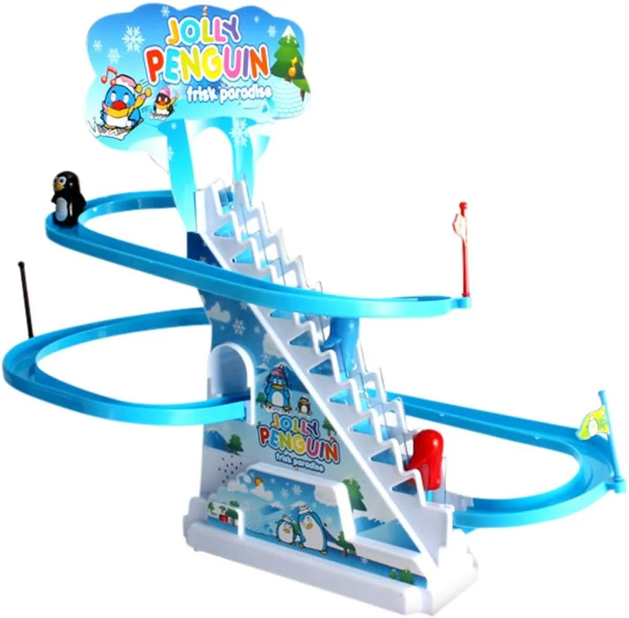 پازل مسیر سرسره‌ای پنگوئن، اسباب‌بازی مسیر مسابقه قطار برقی همراه با موسیقی