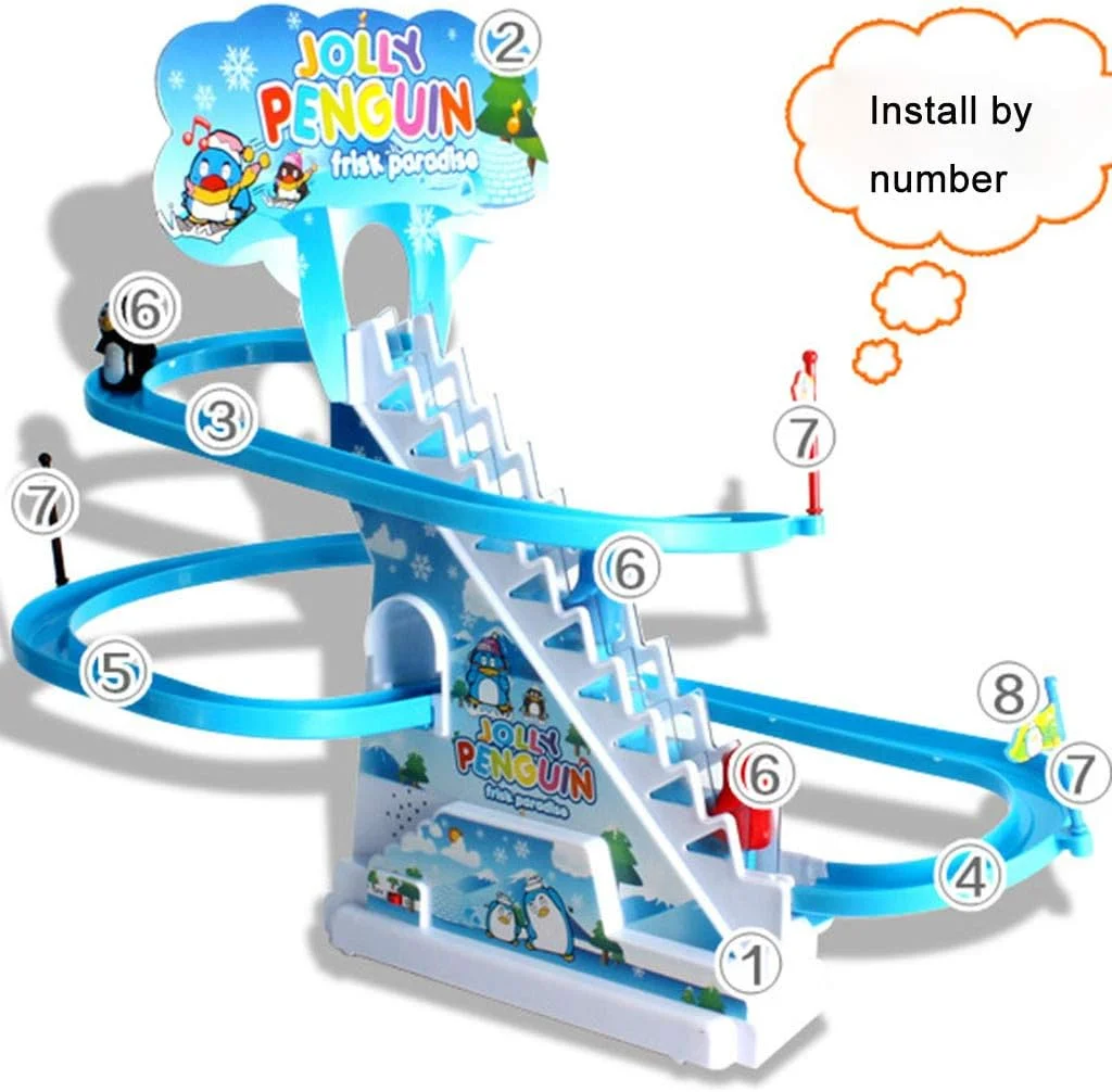 پازل مسیر سرسره‌ای پنگوئن، اسباب‌بازی مسیر مسابقه قطار برقی همراه با موسیقی