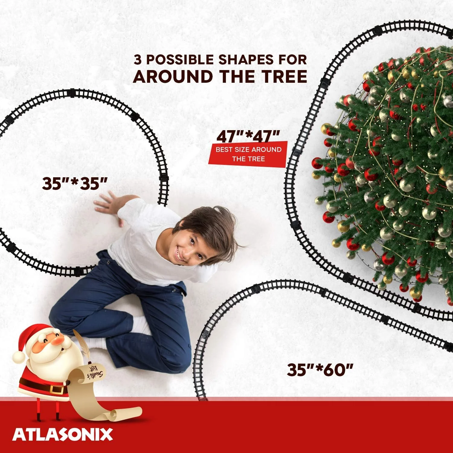 ست قطار کریسمس برای زیر درخت با چراغ ها و صداها - قطار تعطیلات دور درخت کریسمس با ریل های بزرگ | ست قطار برقی با باتری با 4 متر ریل و 2 جن کریسمس