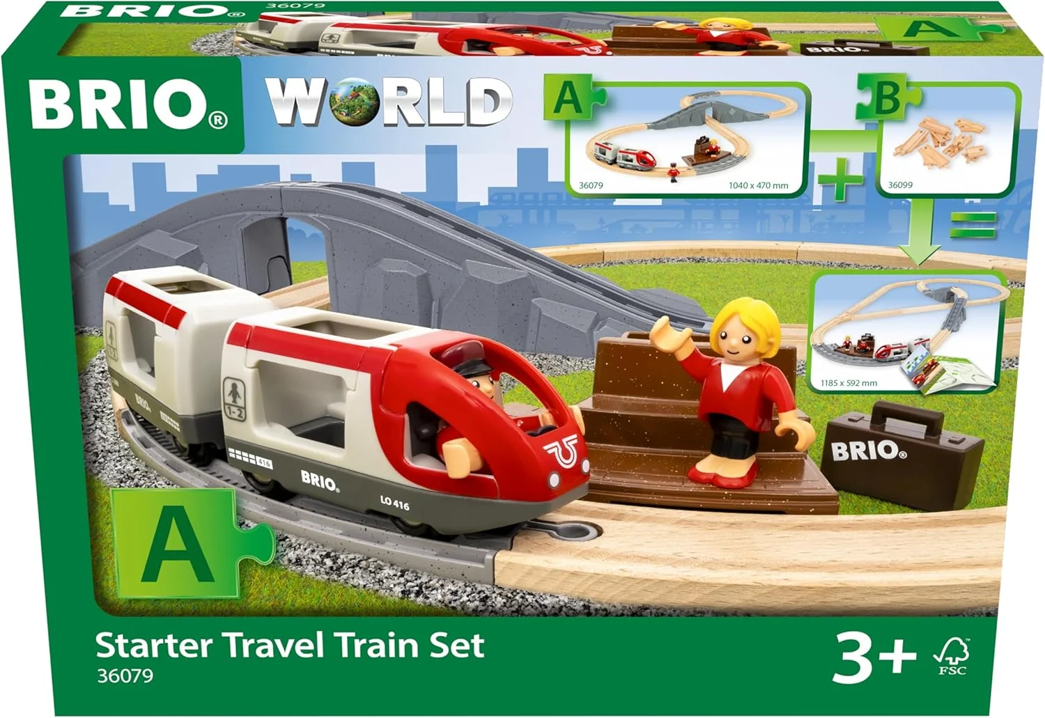 مجموعه راه آهن مسافرتی BRIO World 36079 مدل A، مجموعه اسباب بازی چوبی قطار 22 تکه برای کودکان بالای 3 سال