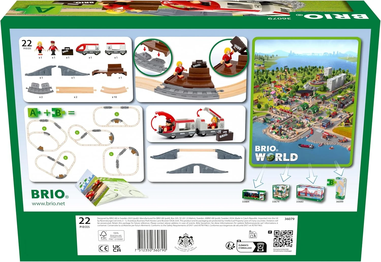 مجموعه راه آهن مسافرتی BRIO World 36079 مدل A، مجموعه اسباب بازی چوبی قطار 22 تکه برای کودکان بالای 3 سال مجموعه راه آهن مسافرتی BRIO World 36079 مدل A، مجموعه اسباب بازی چوبی قطار 22 تکه برای کودکان بالای 3 سال