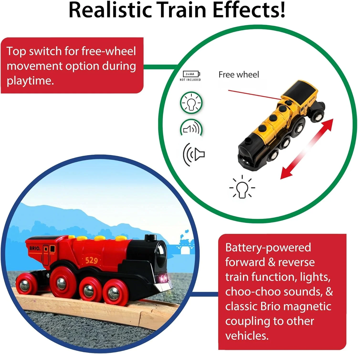 لوکوموتیو طلایی قدرتمند BRIO World، قطار اسباب بازی باتری خور برای کودکان بالای 3 سال - لوازم جانبی افزودنی مجموعه راه آهن چوبی لوکوموتیو طلایی قدرتمند BRIO World، قطار اسباب بازی باتری خور برای کودکان بالای 3 سال - لوازم جانبی افزودنی مجموعه راه آهن چوبی