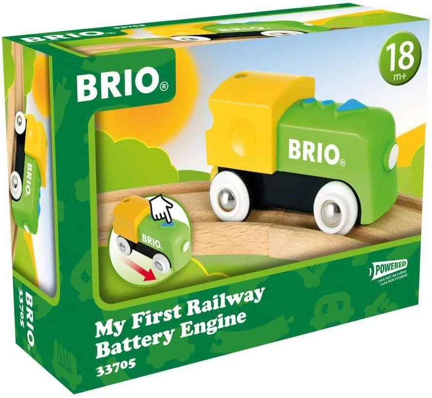 موتور باتری‌دار اولین راه‌آهن من BRIO - قطار اسباب‌بازی اتوماتیک برای کودکان نوپا - قطار چوبی مبتدی با دکمه فشاری شروع/توقف - اتصالات مغناطیسی - 18 ماه به بالا