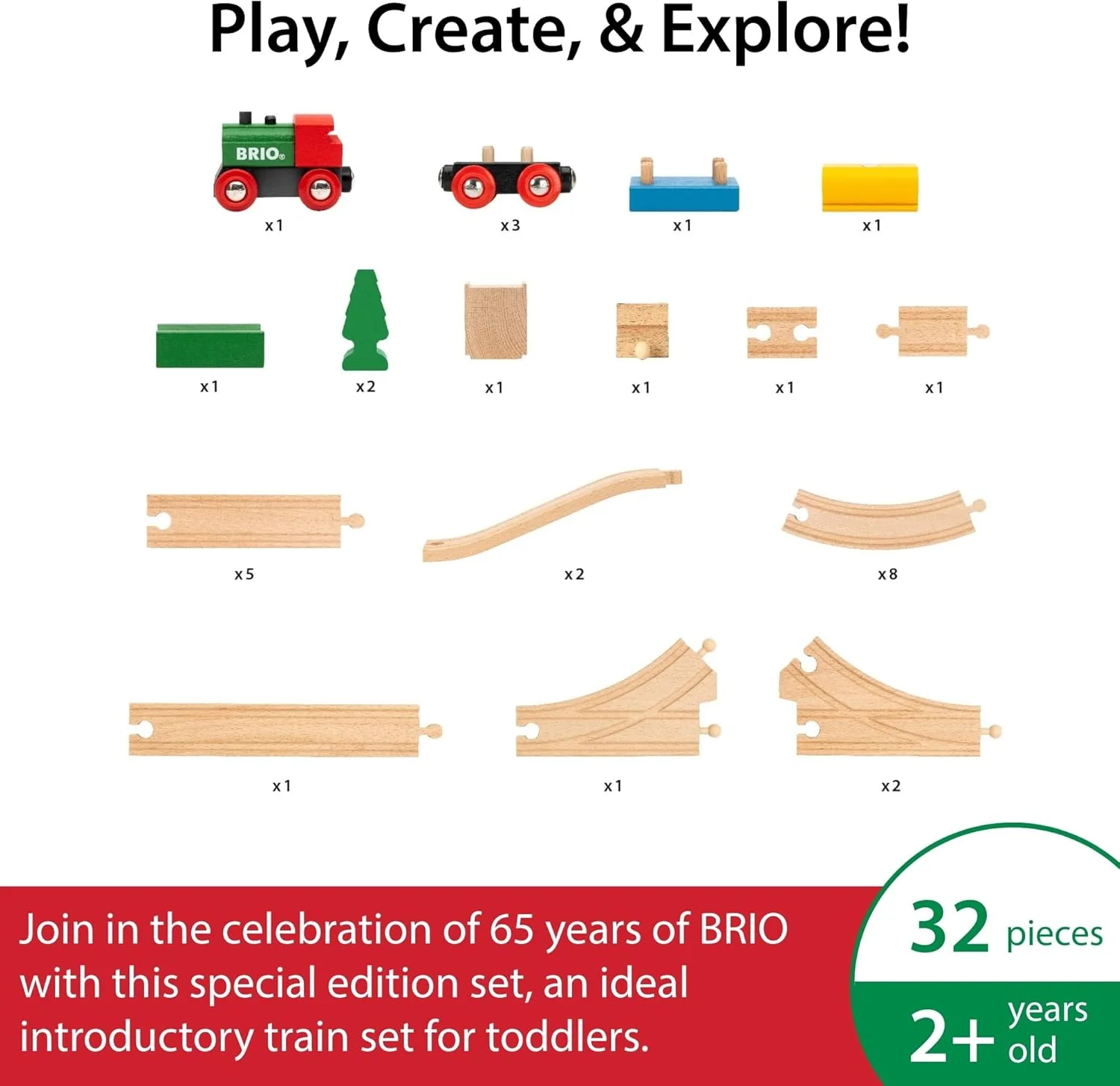 مجموعه قطار چوبی کلاسیک BRIO مدل 8 – کیت استارتر 22 تکه دارای گواهینامه FSC® با موتور، ایستگاه، پل، درختان و ریل – بازی تخیلی کلاسیک برای سنین 3 سال به بالا