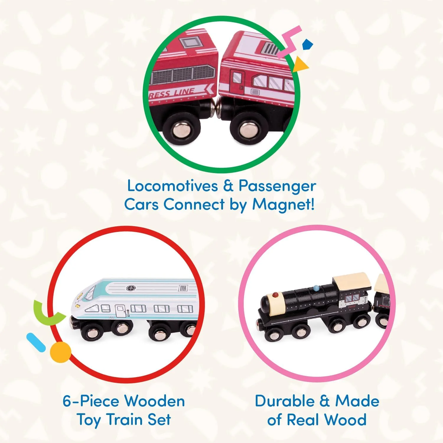 باتات - اسباب بازی قطار برای کودکان، نوپایان، کلکسیونرها - مجموعه قطار چوبی 6 تکه - قطارهای اسباب بازی مغناطیسی - اسباب بازی رشدی - قطارهای مسافربری چوبی - 3 سال به بالا باتات - اسباب بازی قطار برای کودکان، نوپایان، کلکسیونرها - مجموعه قطار چوبی 6 تکه - قطارهای اسباب بازی مغناطیسی - اسباب بازی رشدی - قطارهای مسافربری چوبی - 3 سال به بالا