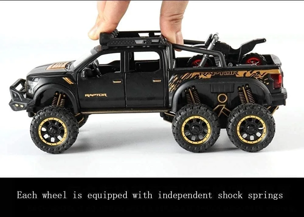 مدل فورد رپتور کودکان Zhangl مقیاس 1:24 با نور و صدای بوق، آلیاژ روی قابل جدا شدن، شبیه سازی عقب کشیدنی، ماشین دایکاست با کارت مانع (مشکی براق)