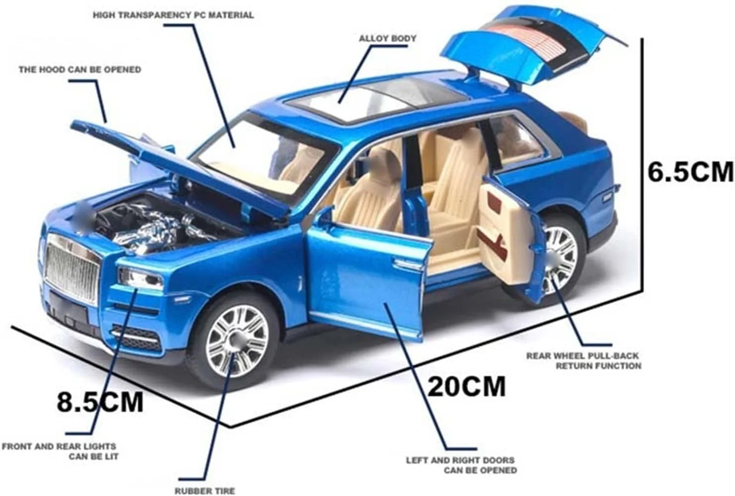 مدل ماشین کلکسیونی فلزی YBSM، مقیاس 1/24، مناسب رولز رویس کولینان SUV، مدل آلیاژی، ماشین اسباب بازی دایکست، شبیه سازی صدا و نور، عقب کش، هدیه کودک (رنگ: قرمز)