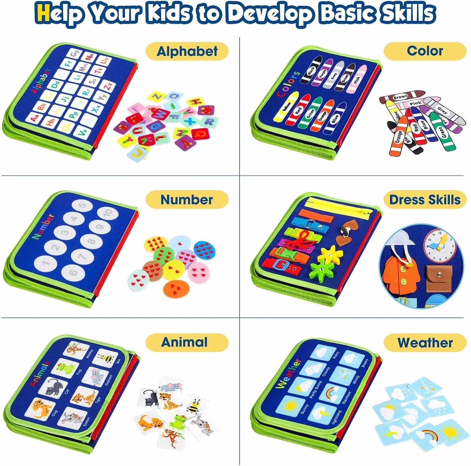 تخته مشغولیت کودک Winblo - اسباب بازی های مونته سوری برای پسران و دختران 1-3 ساله، کتاب حسی آموزشی برای کودکان دو ساله، اسباب بازی فعالیت برای کودکان 2-4 ساله مناسب برای مسافرت با هواپیما و ماشین