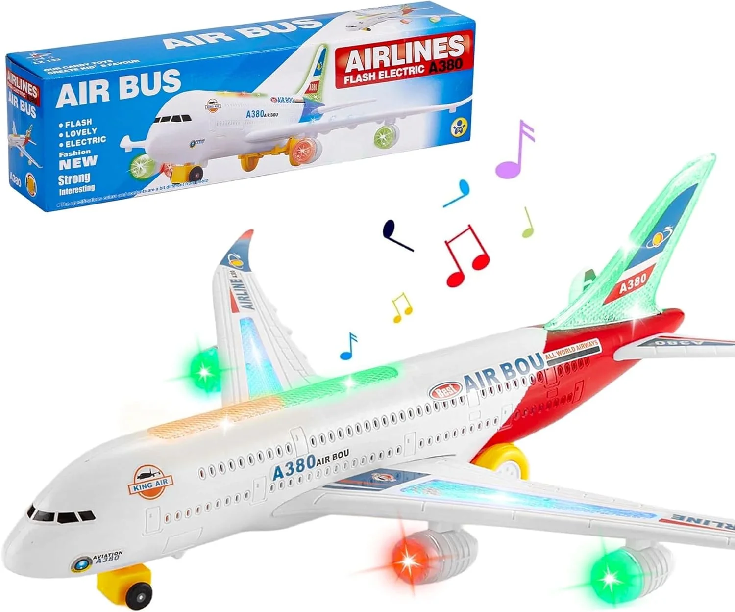هواپیمای اسباب بازی ایرباس A380 VersaMarts برای کودکان | هواپیمای حرکتی با قابلیت تغییر مسیر با نور و صدا | هواپیمای اسباب بازی LED بزرگ برای پسران و دختران | هواپیمای جت با باتری مناسب برای سنین 3-12 سال