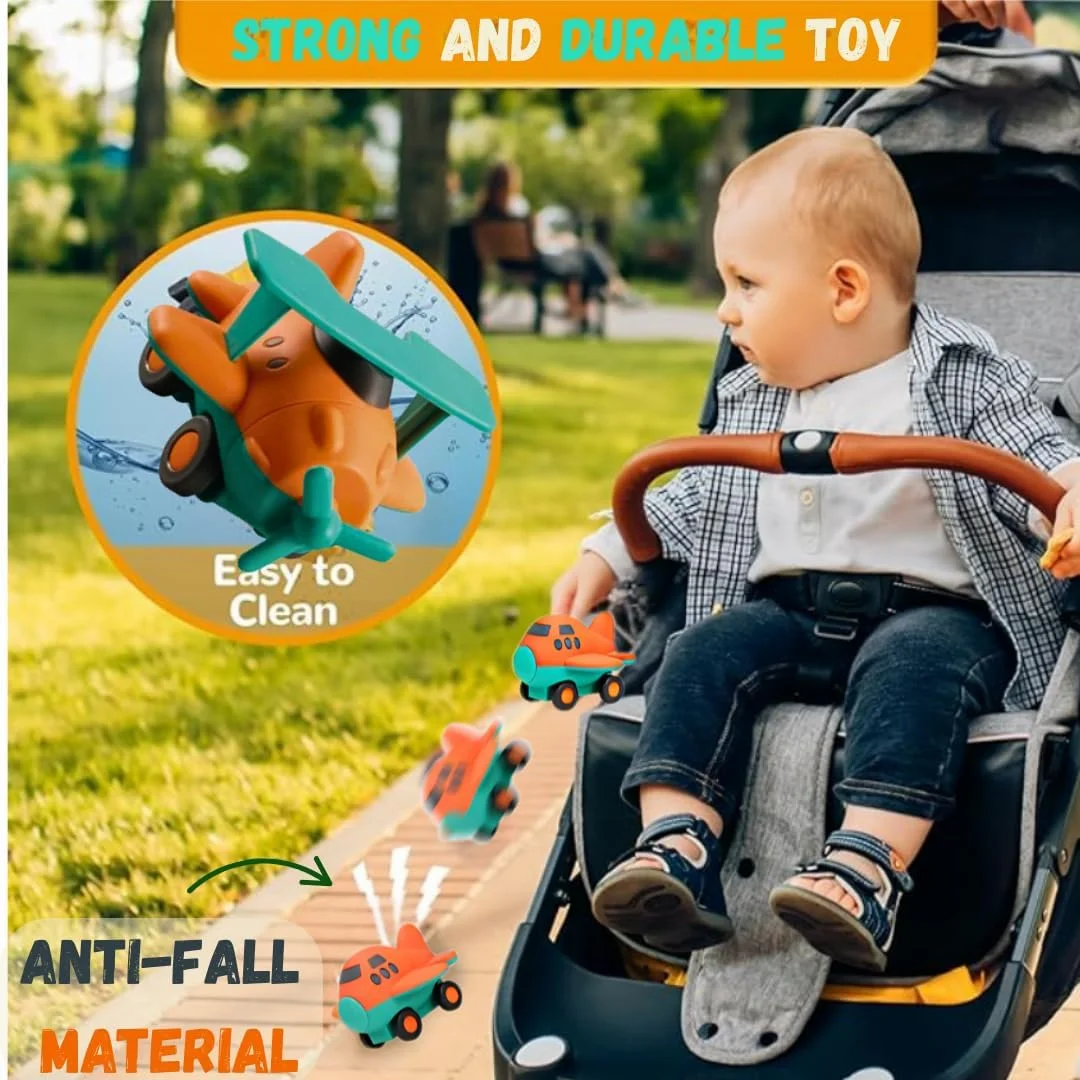 مجموعه اسباب بازی کامیون حمل و نقل و هواپیما 4 در 1 برای کودکان نوپا - وسایل نقلیه سازگار با محیط زیست و بدون BPA با نیروی اصطکاک برای کودکان | اسباب بازی آموزشی STEM برای سنین 2 تا 5 سال | هدیه تولد برای پسران و دختران | موجودی امارات