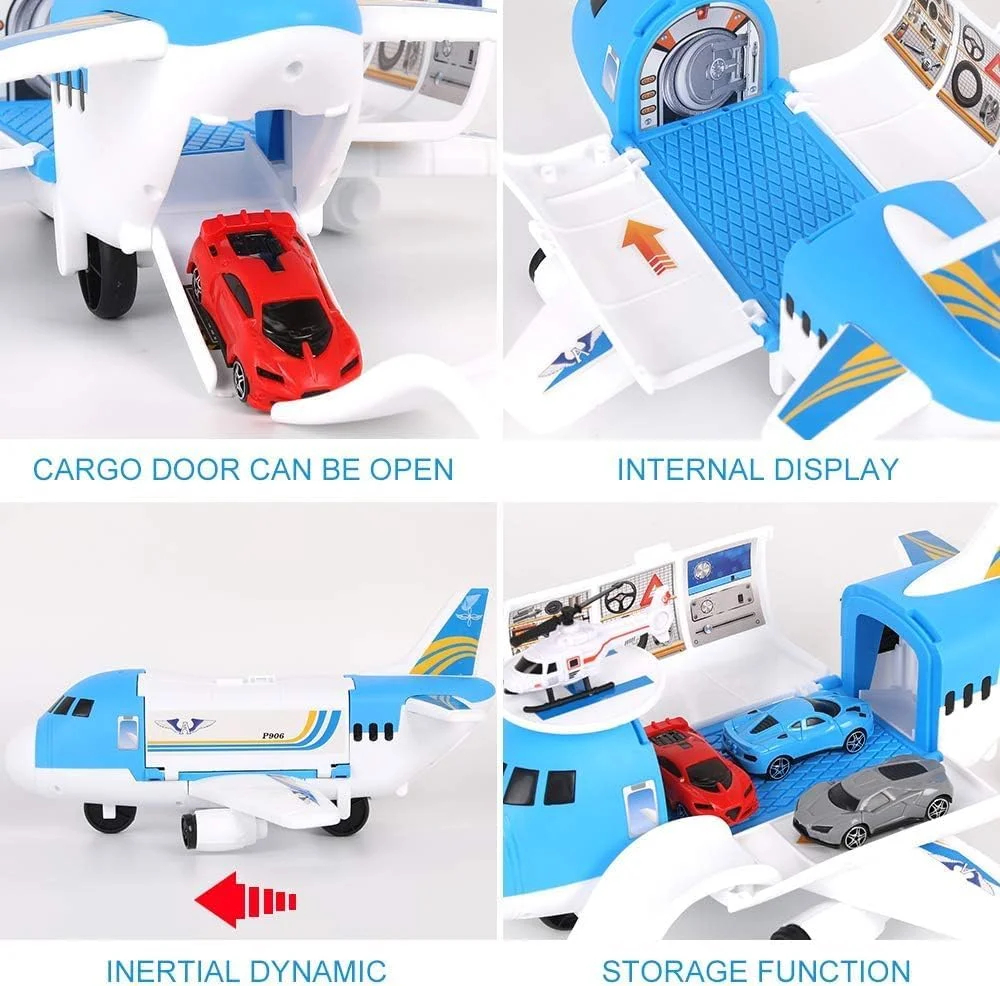 هواپیمای حمل و نقل خودمونتاژ، مجموعه اسباب بازی هواپیما برای پسران، هواپیمای باری اصطکاکی، اسباب بازی های هلیکوپتر و ماشین، مجموعه بازی مونتاژ آموزشی با 4 عدد ماشین، 1 عدد اسباب بازی هلیکوپتر و 1 عدد برچسب DIY برای کودکان
