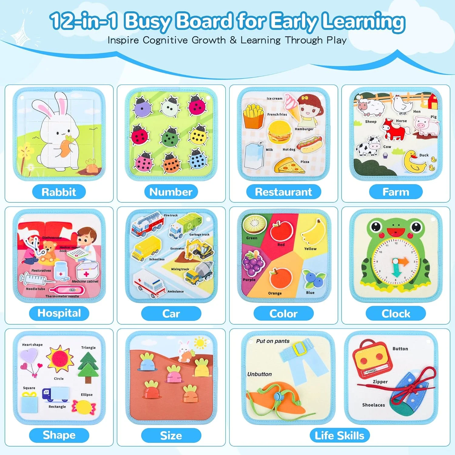 کتاب سرگرمی کودک نوپا با کیف پاندا - اسباب بازی های مونته سوری تخته مشغول برای کودکان 1، 2 و 3 ساله، فعالیت های یادگیری تخته حسی برای مهارت های حرکتی ظریف، فعالیت های آموزشی اسباب بازی مسافرتی، هدیه برای پسران و دختران