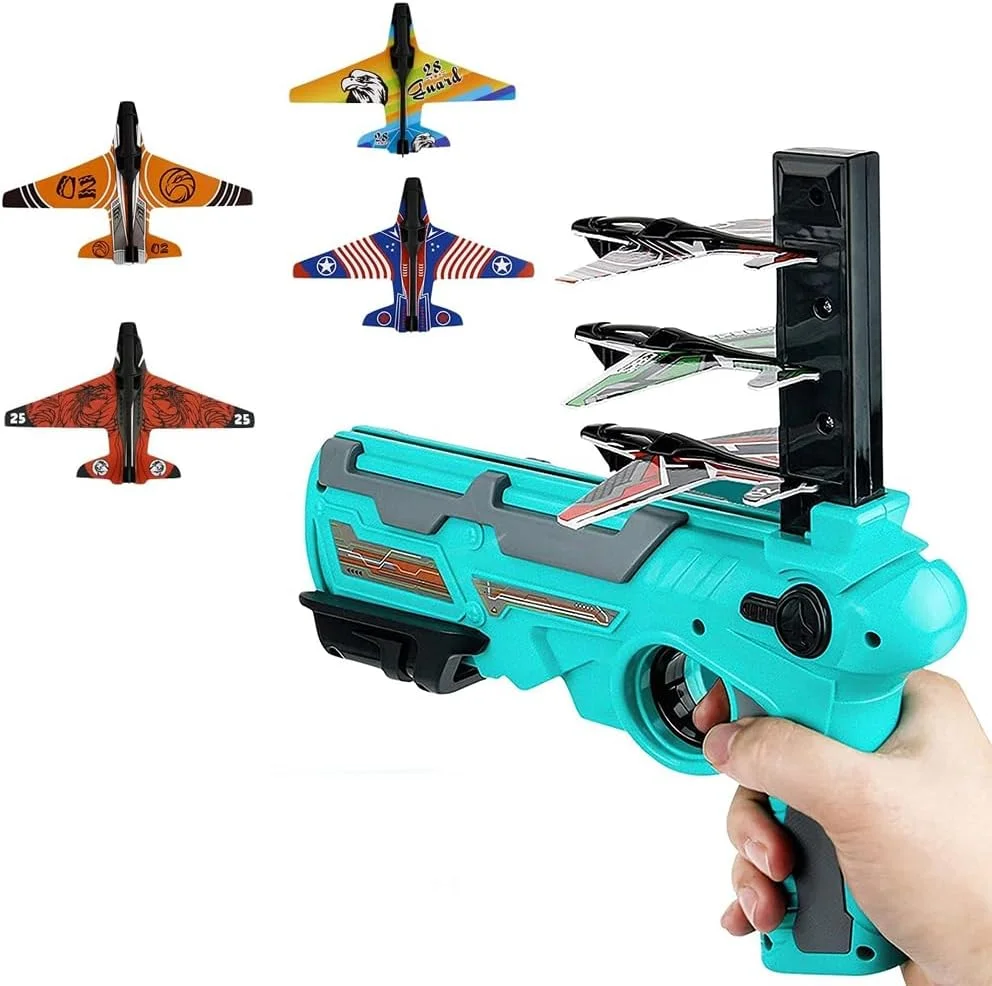 اسباب بازی پرتاب هواپیمای جنگ هوایی باغ اسباب بازی، پرتابگر هواپیمای فوم با یک کلیک با 4 هواپیمای گلایدر، هدیه بازی تیراندازی سرگرم کننده برای تولد و مهمانی کودکان (سبز)