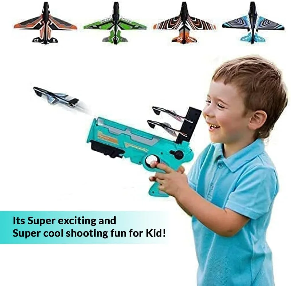 اسباب بازی پرتاب هواپیمای جنگ هوایی باغ اسباب بازی، پرتابگر هواپیمای فوم با یک کلیک با 4 هواپیمای گلایدر، هدیه بازی تیراندازی سرگرم کننده برای تولد و مهمانی کودکان (سبز)
