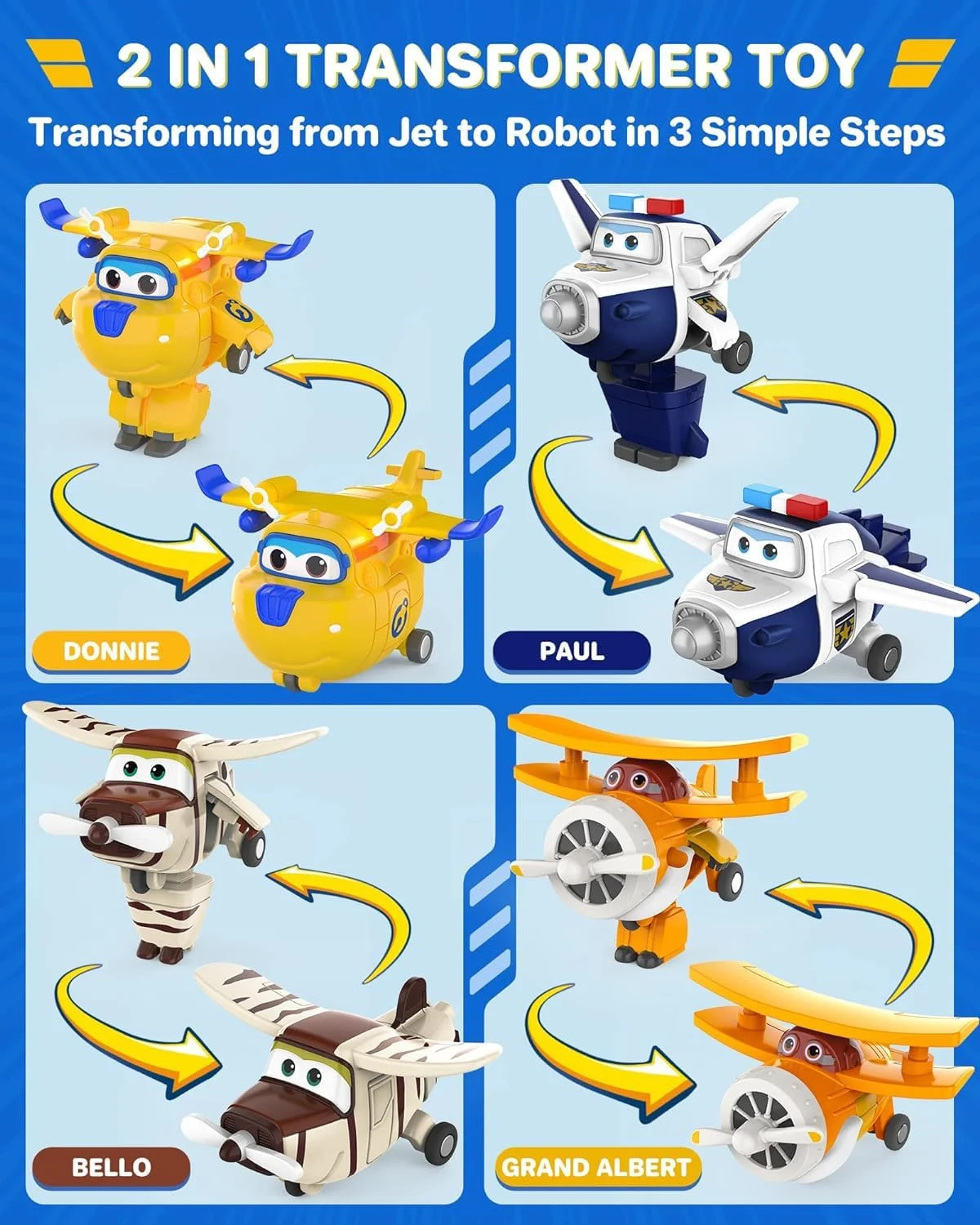اسباب بازی های سوپر وینگز، اسباب بازی های ترانسفورمر 2 اینچی، اسباب بازی هواپیما برای کودکان 3-5 ساله، مجموعه 15 عددی جت های تبدیل شونده، چرخ های متحرک واقعی، لوازم جشن تولد برای پسران و دختران پیش دبستانی