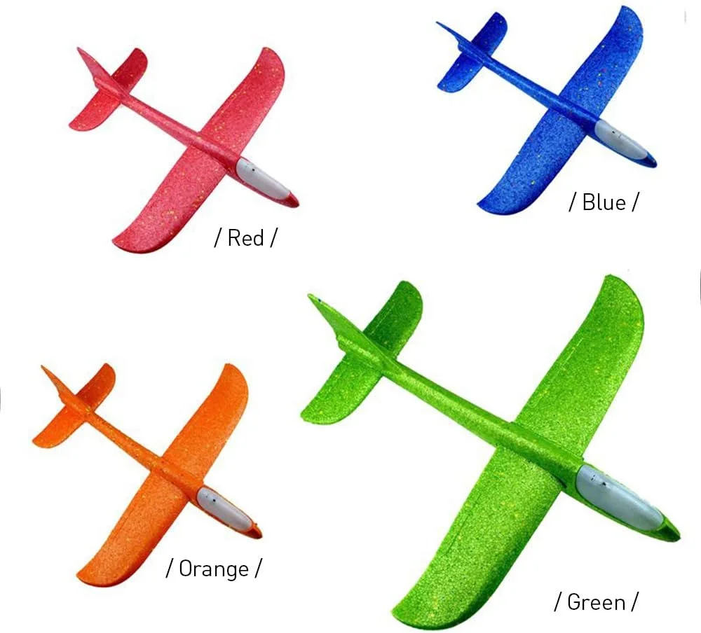 هواپیمای گلایدر پرنده SHOWAY با چراغ LED چشمک زن، 48 سانتی متر، حالت پرواز فومی، پرتاب هواپیما، هواپیمای آکروباتیک، اسباب بازی های بازی ورزشی در فضای باز هدیه برای کودکان 3 4 5 6 7 ساله پسر قرمز