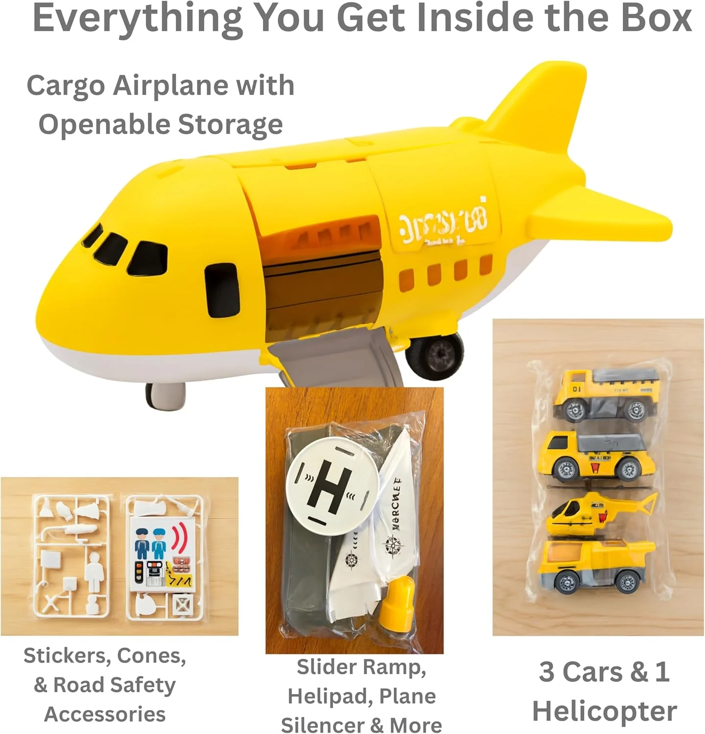 مجموعه اسباب بازی هواپیمای باری زرد رنگ SARAOONT به همراه ماشین های دایکست، هواپیمای حمل و نقل، مجموعه بازی کودکان، هواپیمای باری دایکست، اسباب بازی هواپیما برای پسران