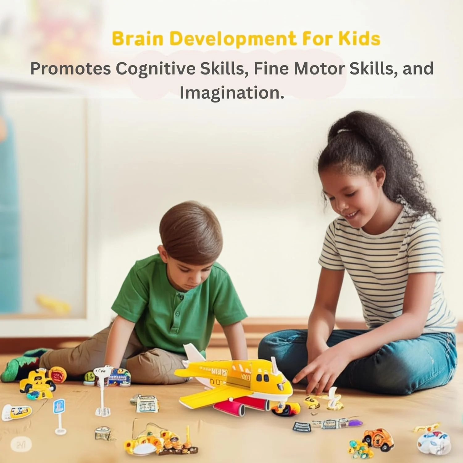 مجموعه اسباب بازی هواپیمای باری زرد رنگ SARAOONT به همراه ماشین های دایکست، هواپیمای حمل و نقل، مجموعه بازی کودکان، هواپیمای باری دایکست، اسباب بازی هواپیما برای پسران