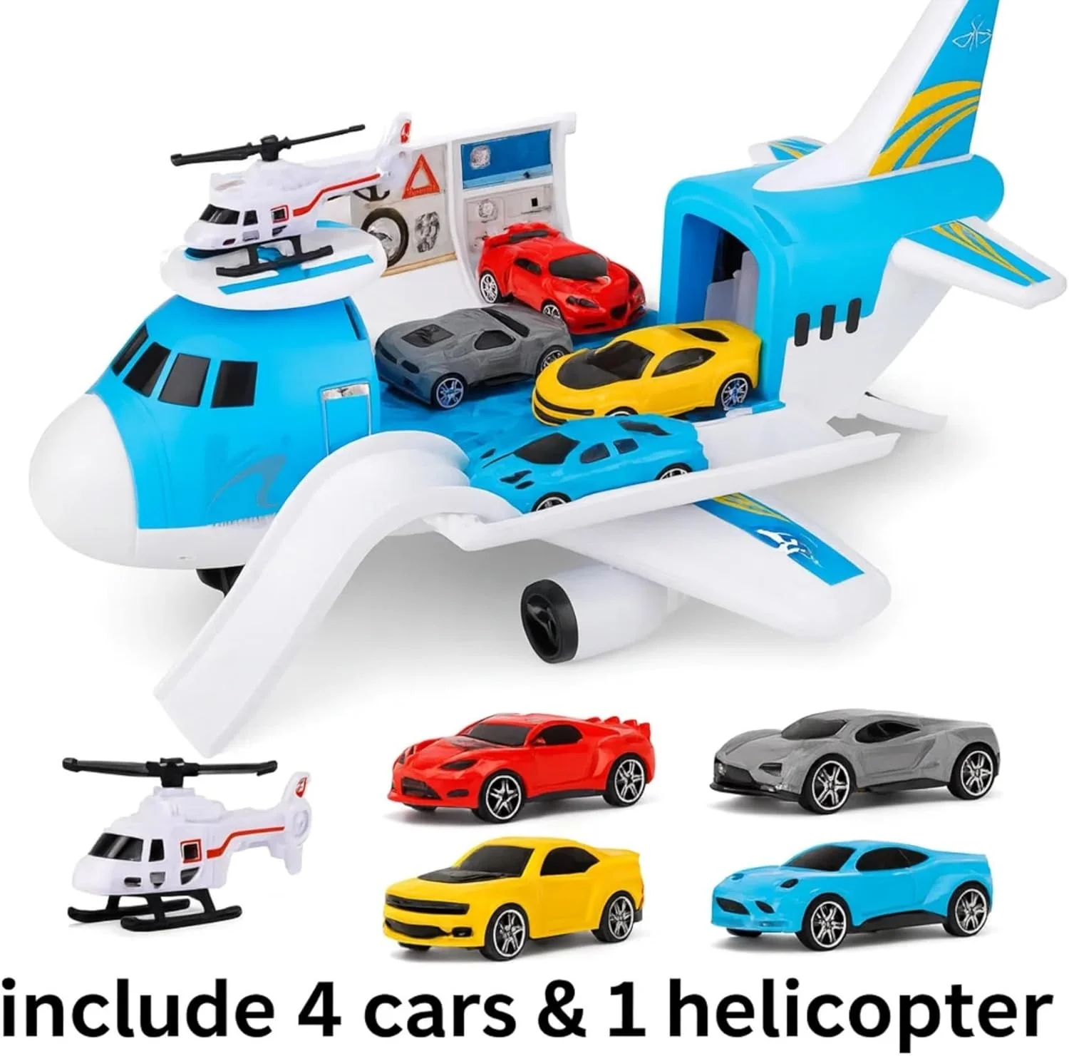 ست اسباب بازی هواپیمای باربری سارونت با 4 ماشین - هواپیمای حمل و نقل اسباب بازی برای کودکان (آبی)