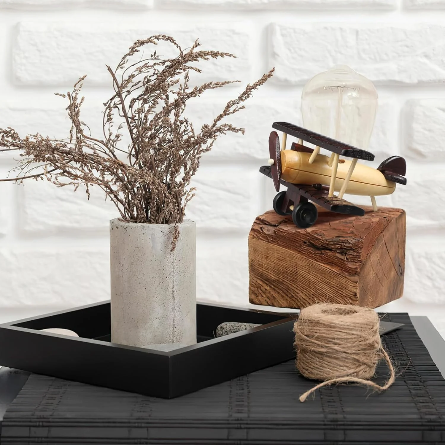 اسباب بازی هواپیمای چوبی قدیمی SEWACC، مدل هواپیمای دو باله چوبی کوچک، صنایع دستی هواپیمای چوبی برای دکوراسیون رومیزی منزل، قهوه ای