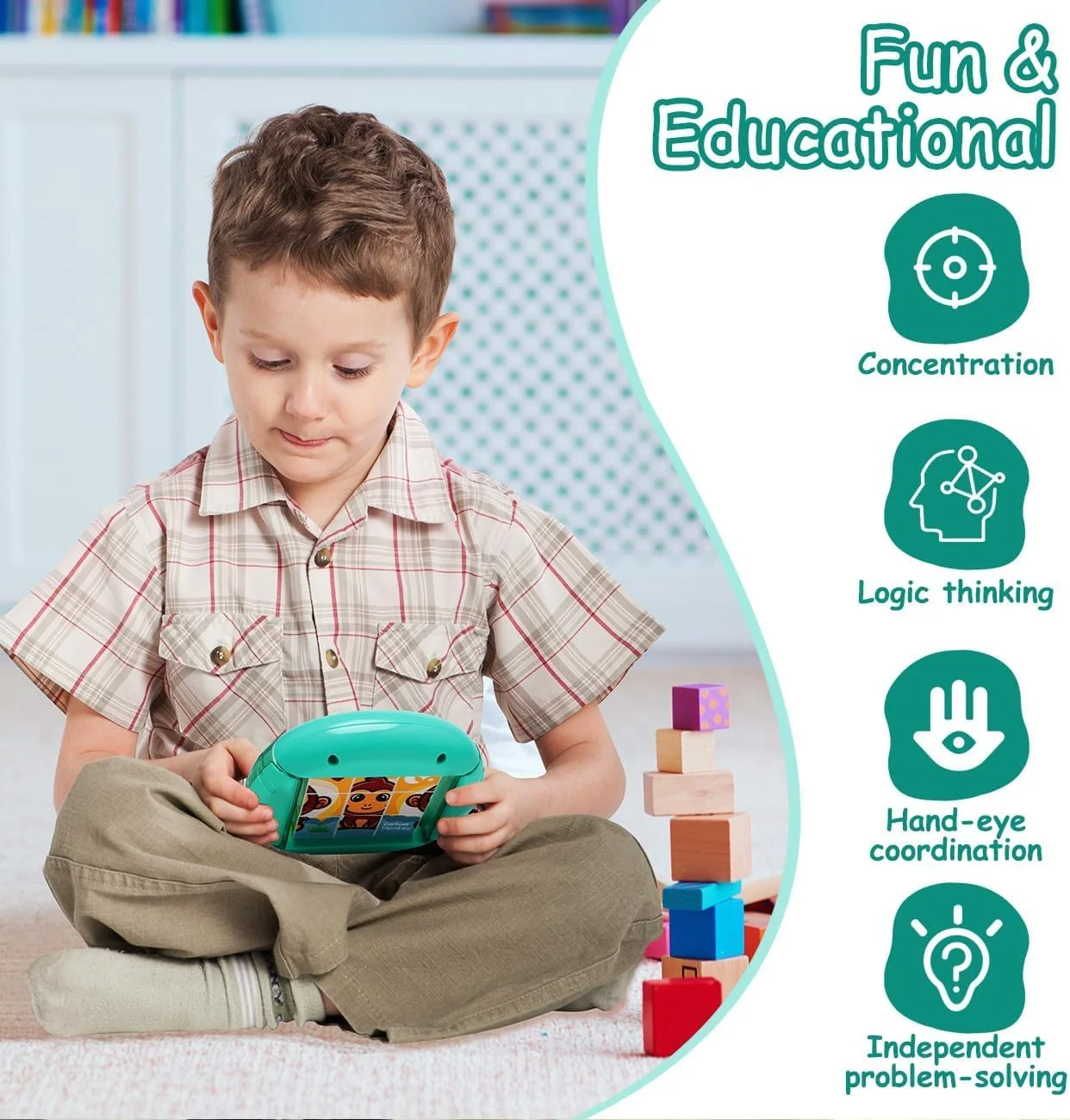اسباب بازی پازل چرخشی آزونی، پلاستیکی، 4 پازل در 1، مناسب برای سفر کودکان نوپا، فعالیت در ماشین، هواپیما، سفر جاده ای، مهارت های حرکتی ظریف، اسباب بازی بی قراری، هدیه برای پسران و دختران 3 سال به بالا