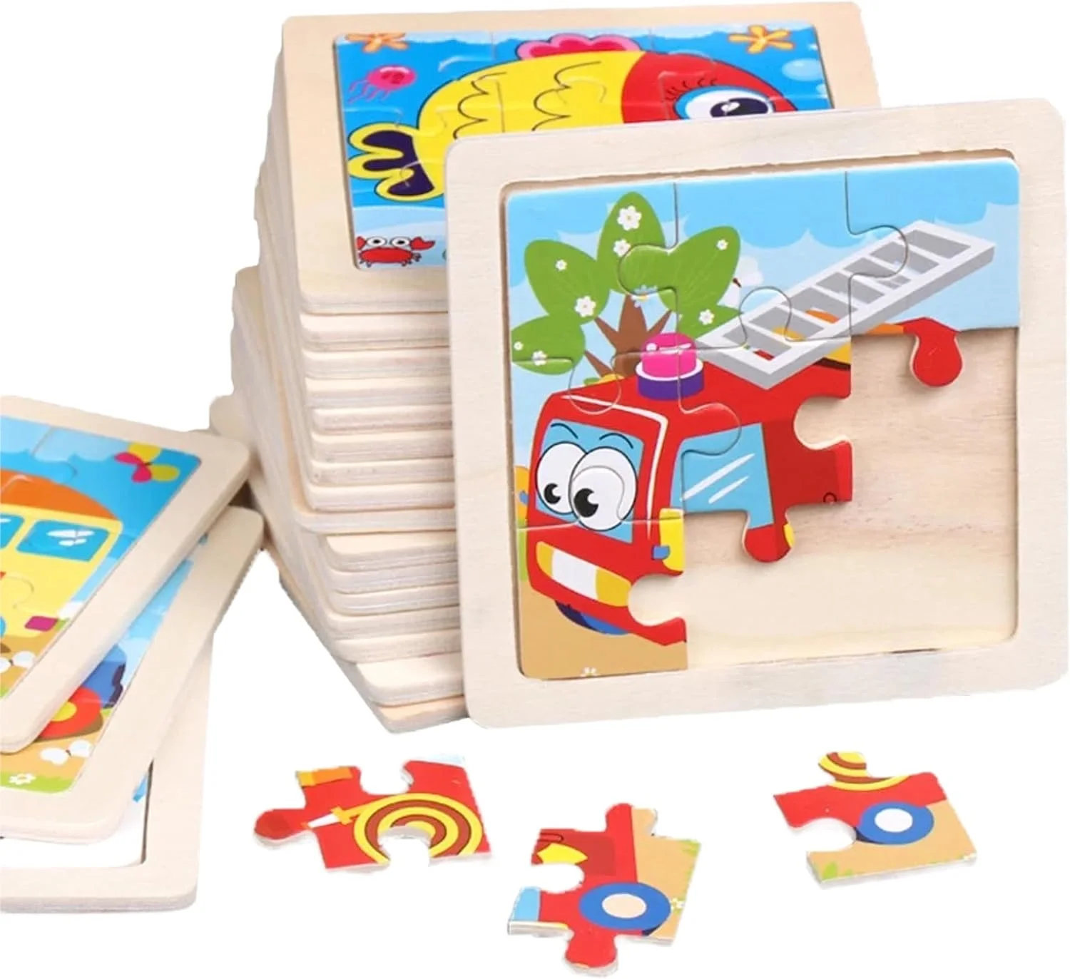 پازل چوبی برای کودکان؛ بسته 6 عددی پازل- فیل، آمبولانس، کفشدوزک، هواپیما، ماشین آتش نشانی و لاک پشت؛ بهترین هدیه برای کودکان نوپا و نوزادان؛ اسباب بازی های آموزشی برای یادگیری زودهنگام کودکان