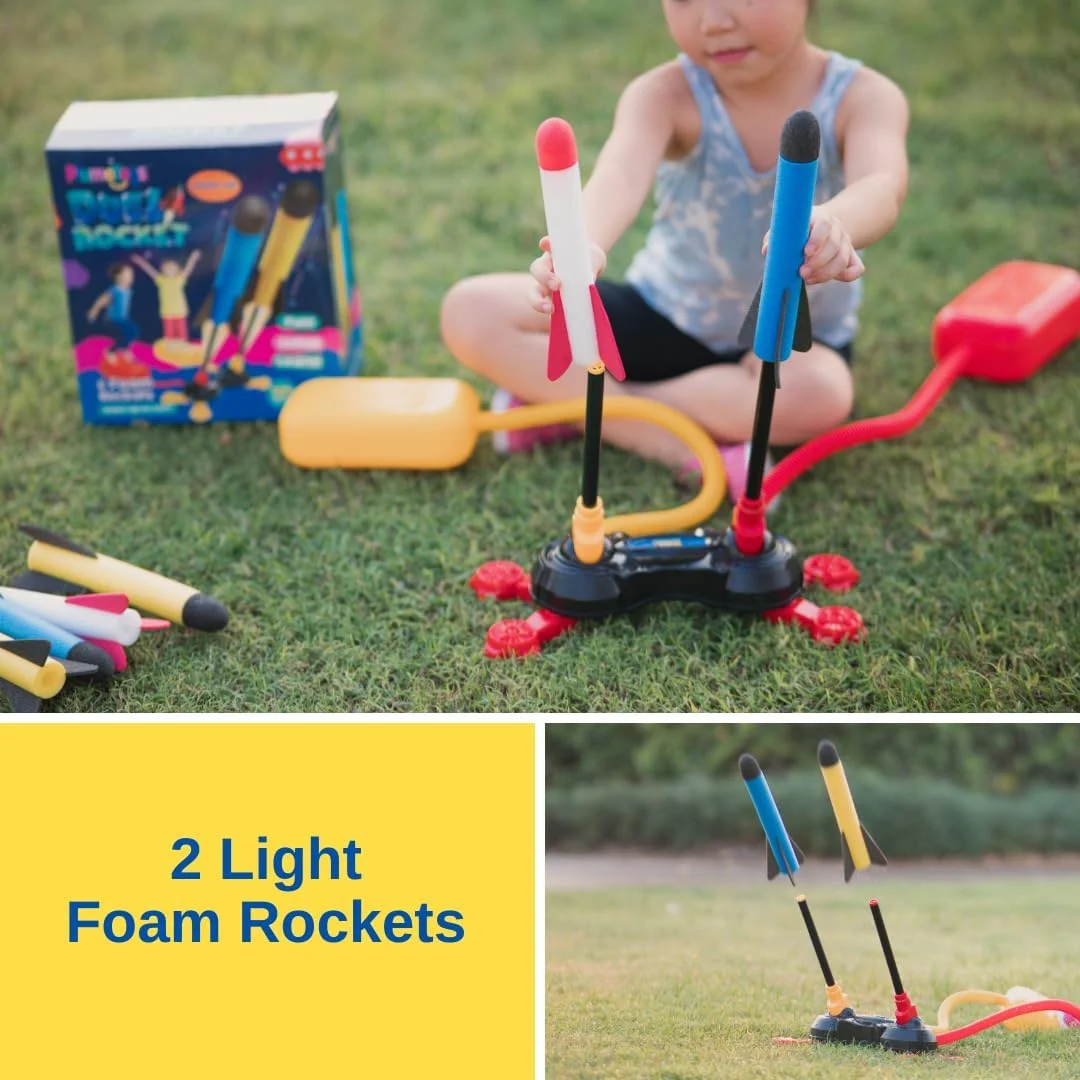 اسباب بازی پرتاب موشک فومی دوگانه برای کودکان | پرتاب موشک فومی با 6 موشک فومی | پرتاب تا 30 متر | هدیه اسباب بازی برای پسران و دختران 3 تا 11 ساله