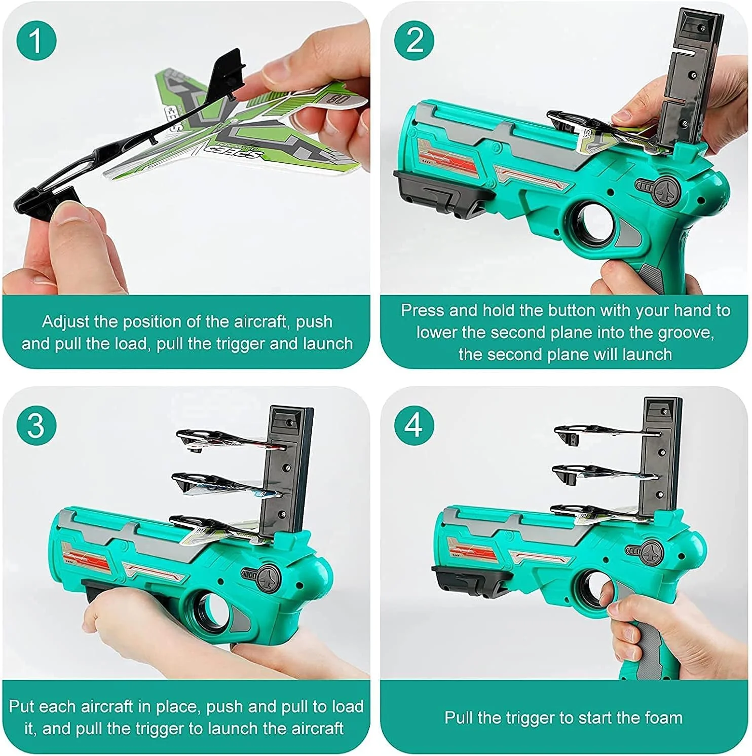 مدل پرتاب حباب هواپیمای N＼A، بازی پرتاب یک کلیکی با 4 پرتابگر گلایدر، مناسب برای جشن تولد کودکان (آبی)