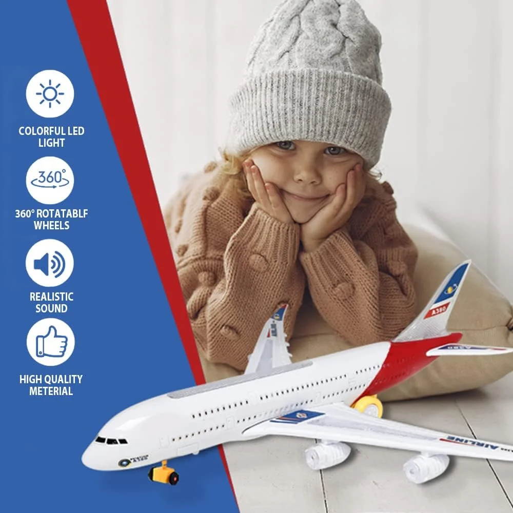 اسباب بازی هواپیما برای کودکان، حرکت تصادفی، هواپیمای اسباب بازی کودک نوپا با چراغ های LED چشمک زن و صدا برای پسران و دختران 3 تا 12 ساله