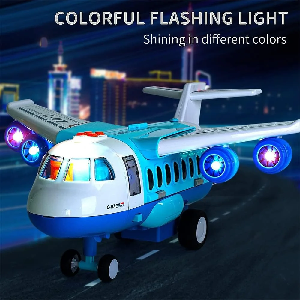 اسباب بازی هواپیمای اسپری برای پسران، هواپیمای باری حمل و نقل بزرگ با 6 وسیله نقلیه ساختمانی، 10 علامت راهنمایی و رانندگی، 1 صفحه بازی، مجموعه اسباب بازی کامیون هواپیما با چراغ و صدا برای پسران 3 4 5 6 ساله