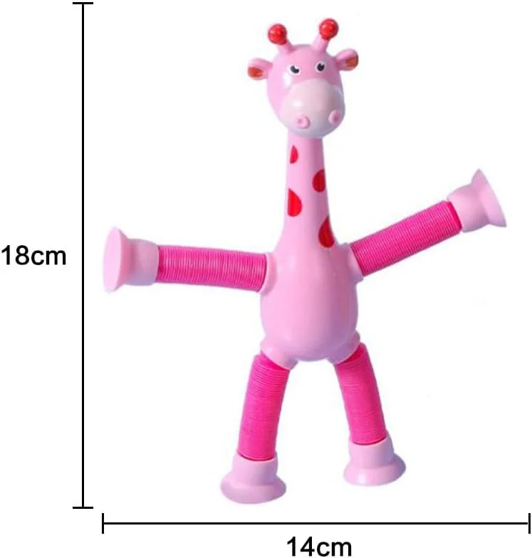 زرافه لوله ای پاپ JZS، بسته 4 عددی اسباب بازی زرافه تلسکوپی با مکنده، اسباب بازی زرافه کششی، ملزومات سفر هوایی کودکان