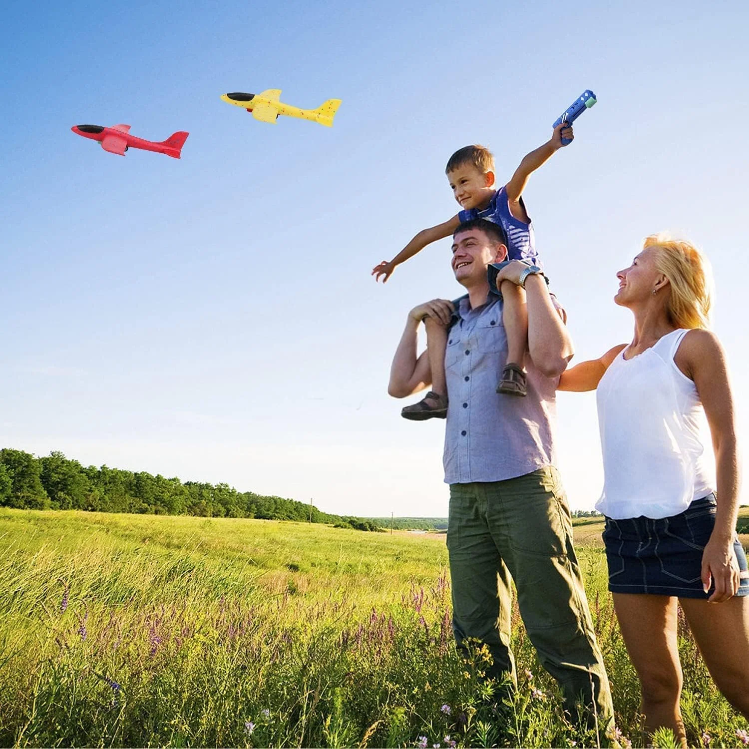 هواپیمای اسباب بازی KASTWAVE، مدل هواپیمای فومی پرتابی با 1 بسته هواپیمای فومی پرتابی بزرگ، هواپیمای فومی پرتابی با اسباب بازی پرتابگر، اسباب بازی پرنده برای کودکان (قرمز)