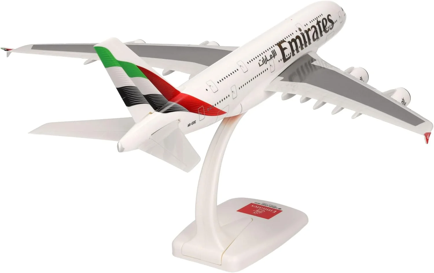 مدل هواپیمای ایرباس A380 امارات با رنگ های جدید 2023 - A6-EOE مقیاس 1:250، مدل کلکسیونی مینیاتوری با پایه پلاستیکی سفید
