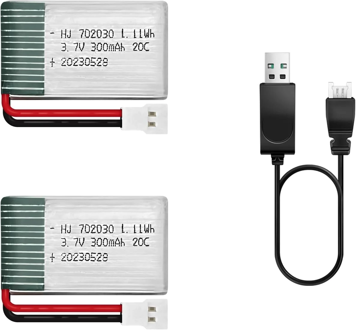 باتری لیتیوم پلیمری 3.7 ولت 300 میلی آمپر ساعت HAWK'S WORK، بسته 2 عددی، باتری قابل شارژ برای هواپیماهای کنترل از راه دور، هلیکوپترها، پهپادها و همه مدل ها و اسباب بازی ها (کانکتور XH2.54)