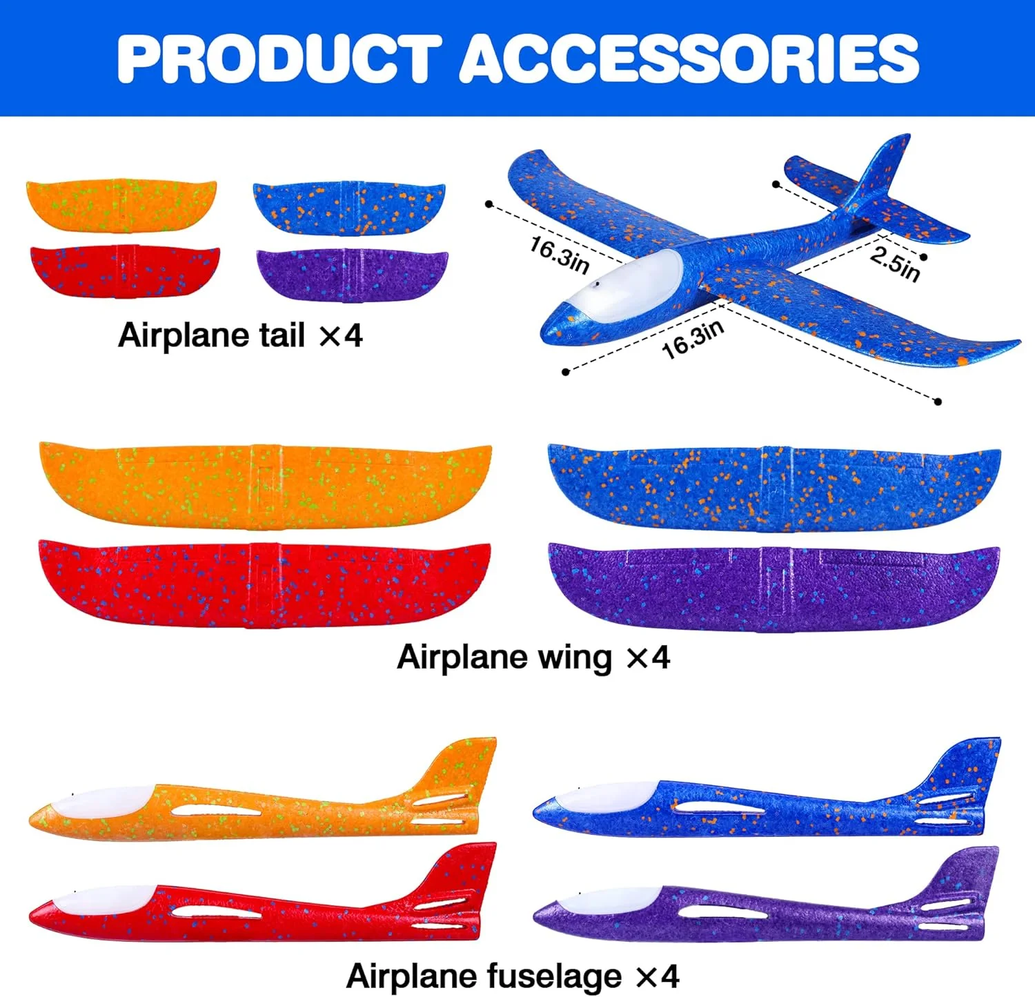 بسته چهارتایی اسباب بازی هواپیمای LED - هواپیمای فومی پرتابی بزرگ 17.5 اینچی - هواپیمای گلایدر با 2 حالت پرواز - اسباب بازی های پروازی فضای باز برای کودکان - هدیه اسباب بازی پروازی برای پسران و دختران 3 4 5 6 7 8 9 ساله