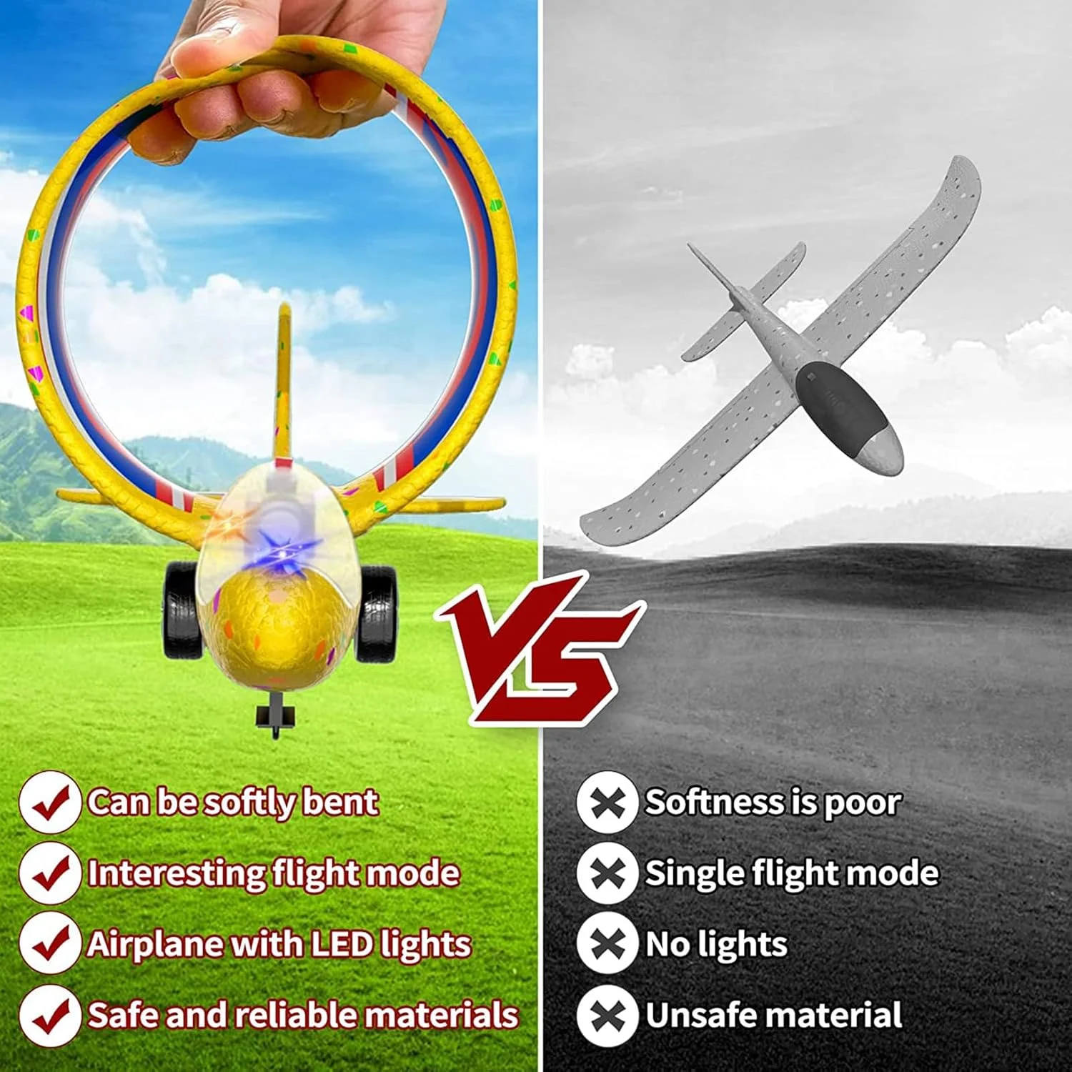 مجموعه 3 عددی اسباب بازی پرتابگر هواپیما، گلایدر هواپیمای فومی، هواپیمای گلایدر با 2 حالت پرواز، اسباب بازی پرنده کودکان، هدیه پسرانه دخترانه، اسباب بازی های ورزشی در فضای باز (قرمز)