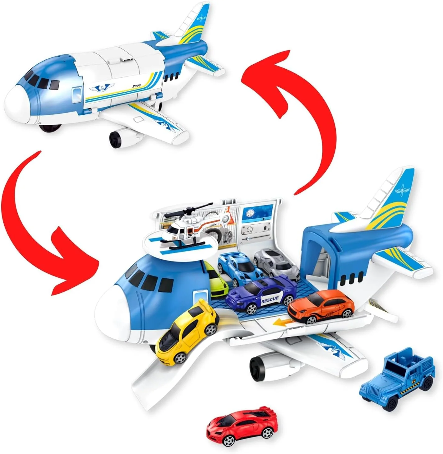 مجموعه اسباب بازی هواپیما و گاراژ ماشین فیتو 2 در 1 با سرسره ماشین، صدا، نور و ماشین های دایکست