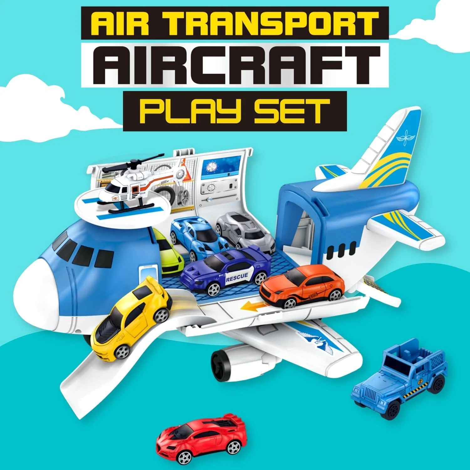 مجموعه اسباب بازی هواپیما و گاراژ ماشین فیتو 2 در 1 با سرسره ماشین، صدا، نور و ماشین های دایکست