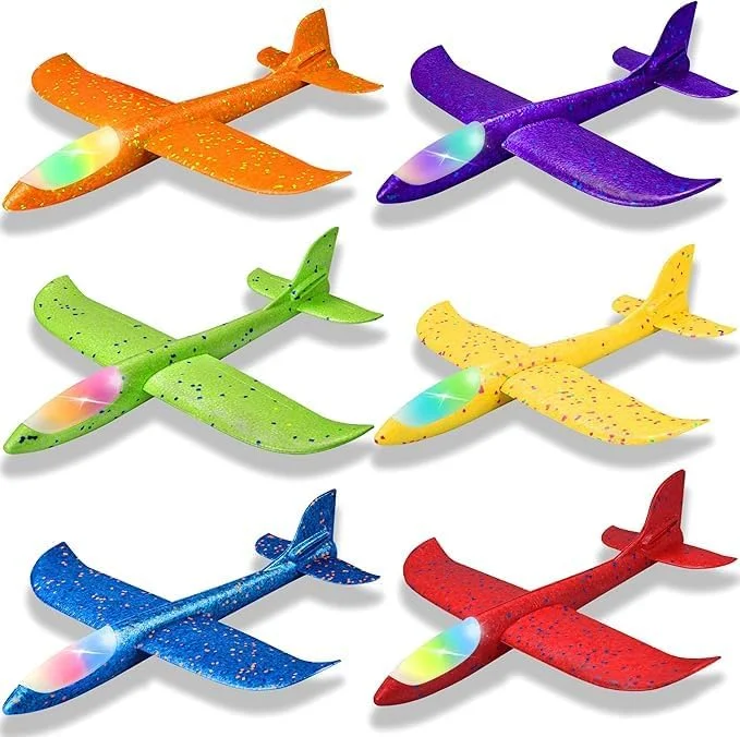 بسته 6 عددی هواپیماهای اسباب بازی فومی بزرگ فیتو 40 سانتی متری با چراغ های ال ای دی - نرم، بادوام و سرگرم کننده برای کودکان