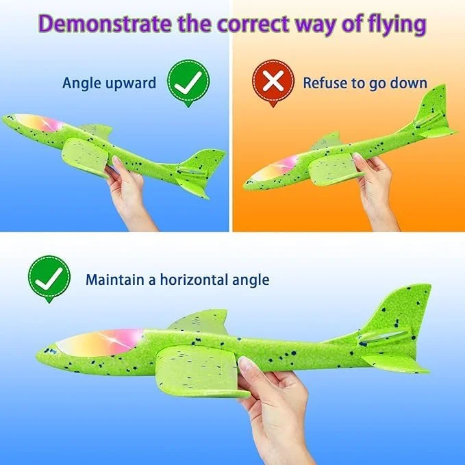 بسته 6 عددی هواپیماهای اسباب بازی فومی بزرگ فیتو 40 سانتی متری با چراغ های ال ای دی - نرم، بادوام و سرگرم کننده برای کودکان