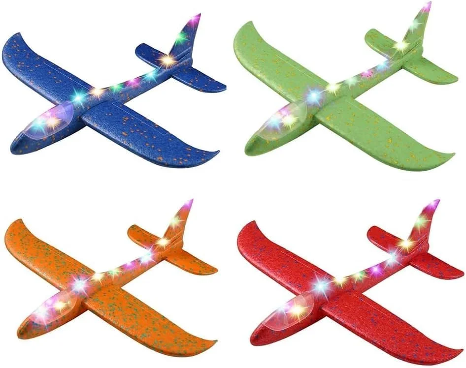 هواپیمای فومی پرتابی بزرگ فیتو با چراغ LED - 44.5 سانتی متر، مناسب ورزش های فضای باز و سرگرمی اتاق بازی کودکان