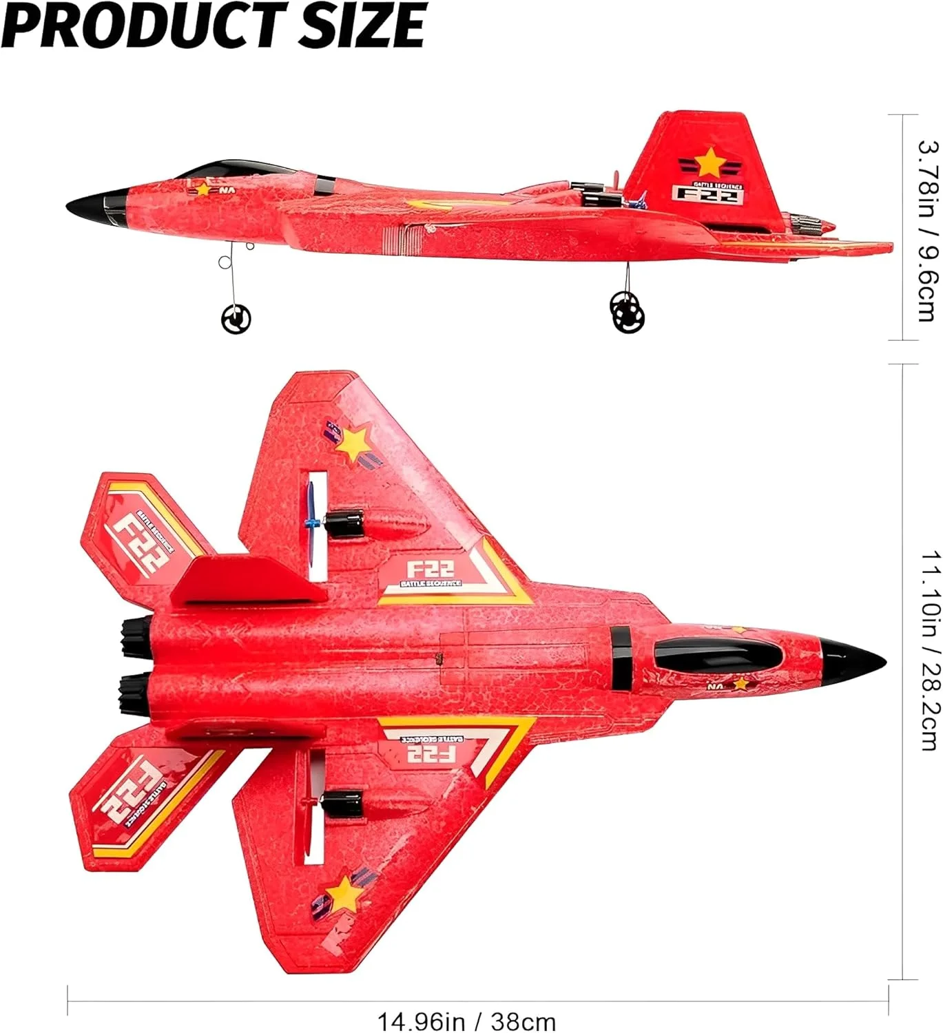 هواپیمای اسباب بازی فومی کنترل از راه دور، قرمز، جت جنگنده RC با ژیروسکوپ 6 محوره 2.4 گیگاهرتز با چراغ های LED، برای مبتدیان، برد کنترل تا 100 متر، TXQHJS