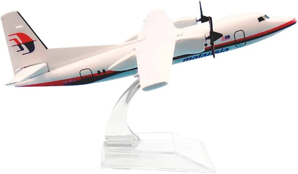 مدل هواپیمای فلزی 16 سانتی متری، مقیاس 1:400، اسباب بازی هواپیما، هدیه تولد کودک (F50 9M-MGC Fokker Malaysia Airlines)