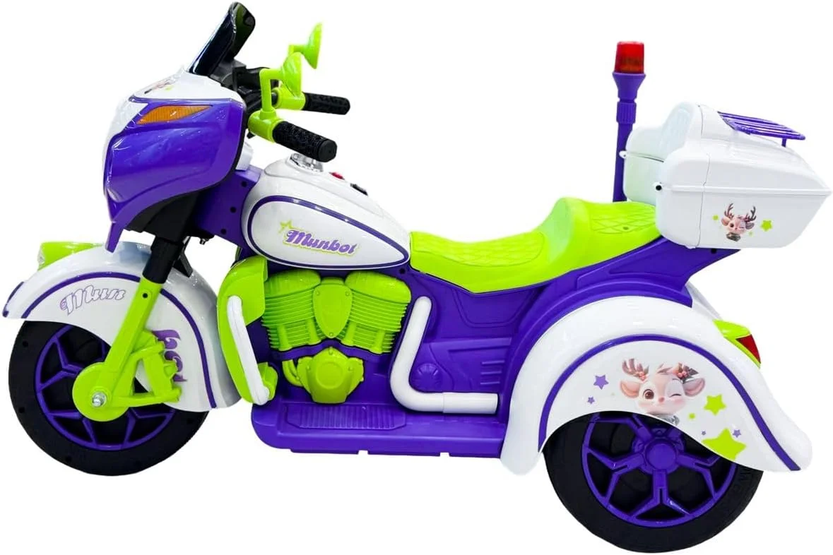 موتور سیکلت برقی کودکانه WINNER 12V، بنفش و سفید با چراغ های LED، چراغ پلیس تزئینی مناسب 4 تا 7 سال موتور سیکلت برقی کودکانه WINNER 12V، بنفش و سفید با چراغ های LED، چراغ پلیس تزئینی مناسب 4 تا 7 سال
