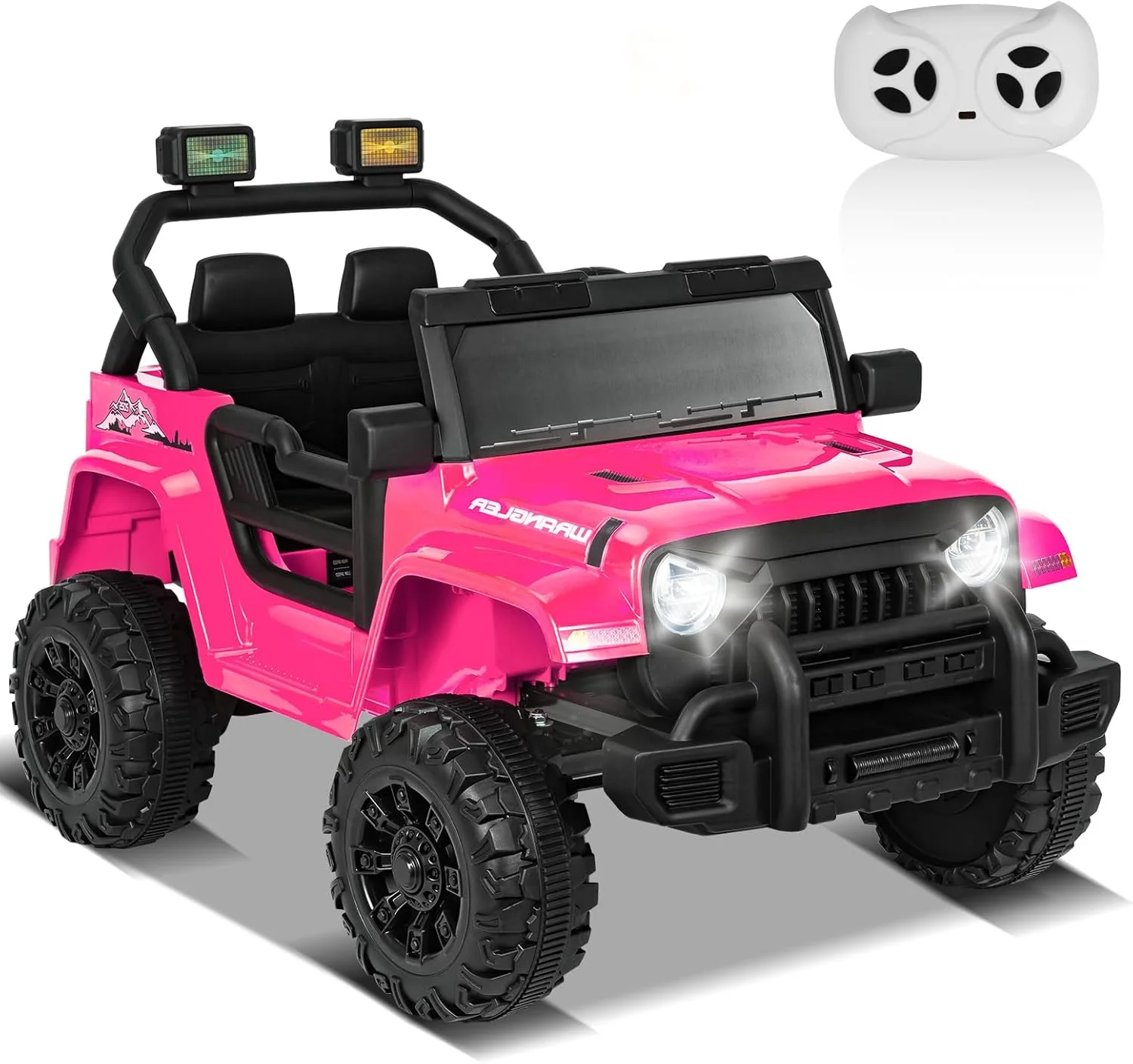 ماشین بازی کودکانه XVD با کنترل از راه دور، دو سرنشینه، مناسب کودکان، ماشین آفرود برقی، با چرخ های باتری خور، دارای درهای دوتایی بازشو، چراغ های LED، پخش کننده MP3، مناسب برای دختران و پسران، صورتی