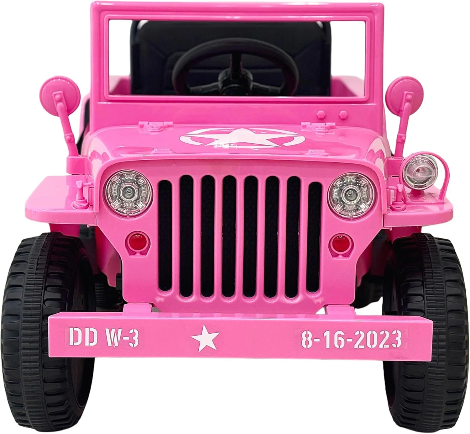 ماشین سواری کودکانه برقی مدل نظامی 4x4، صورتی، با طرح ستاره و صندلی مشکی، 10 سرعته، مناسب 3 تا 6 سال ماشین سواری کودکانه برقی مدل نظامی 4x4، صورتی، با طرح ستاره و صندلی مشکی، 10 سرعته، مناسب 3 تا 6 سال